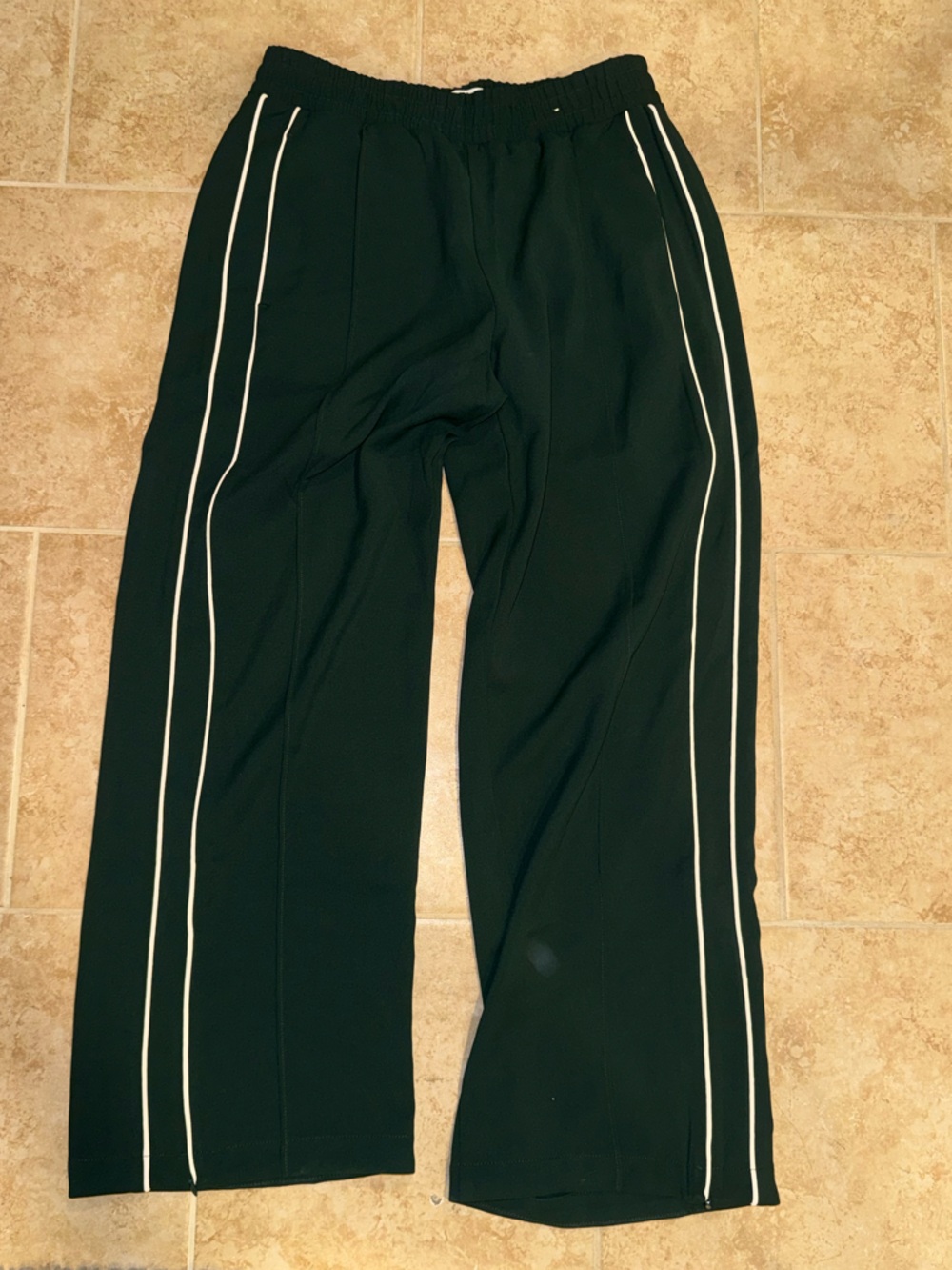 Green Wide-Leg Track Pants with White Side Stripes